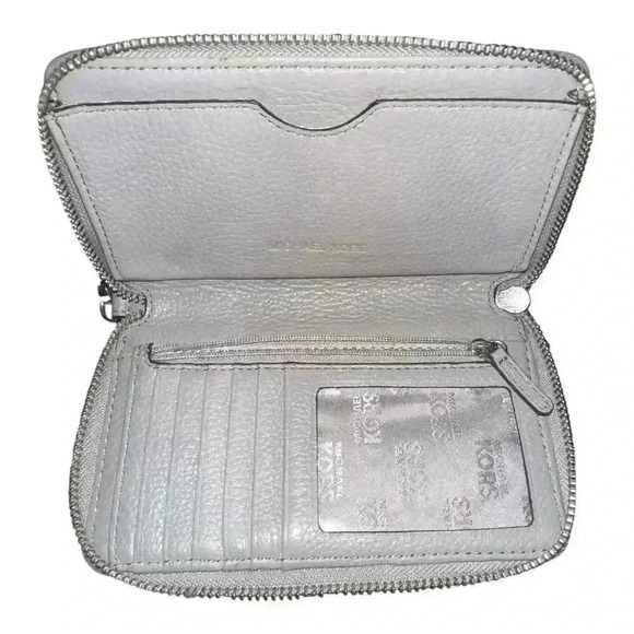 Michael Kors Gray Pebble Leather Zip Around Wristlet - Picture 3 of 8